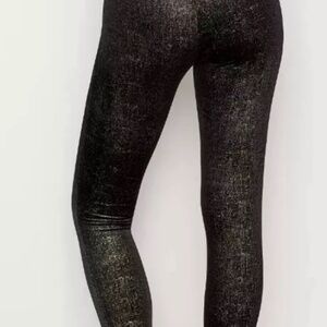 Spanx Velvet Leggings Black Gold Metallic Shine Shimmer Leggings Size Small